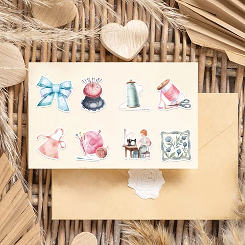 Adesivi Impermeabili in PVC a Tema Macchina da Cucire per Laptop Valigia Scrapbooking Acquerello Cartone Animato Decorazione DIY