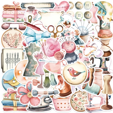 Adesivi Impermeabili in PVC a Tema Macchina da Cucire per Laptop Valigia Scrapbooking Acquerello Cartone Animato Decorazione DIY