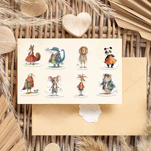 Anthropomorphic Animal Stickers Waterproof PVC Cartoon Doodle Decals For Laptop Suitcase Guitar DIY Decorative Stickers