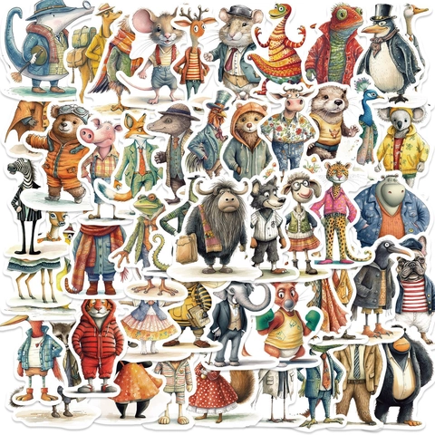 Anthropomorphic Animal Stickers Waterproof PVC Cartoon Doodle Decals For Laptop Suitcase Guitar DIY Decorative Stickers