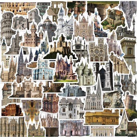 Vintage Middeleeuws Kasteel Architectuur Stickers Waterdicht PVC Monument Gebouw Decals Voor Laptop Bagage Gitaar DIY Decor