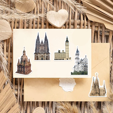 Vintage Middeleeuws Kasteel Architectuur Stickers Waterdicht PVC Monument Gebouw Decals Voor Laptop Bagage Gitaar DIY Decor