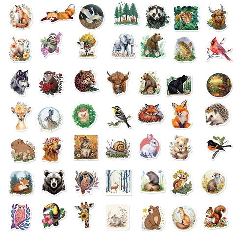 Adesivi Impermeabili con Animali della Foresta per Laptop Chitarra Bagaglio DIY Decalcomanie Decorative con Illustrazioni