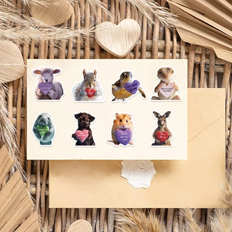 Adesivi Messaggi d'Amore con Animali Realistici Impermeabili in PVC Cuore Citazioni Positive per Laptop Borraccia Valigia Decorazione Fai da Te