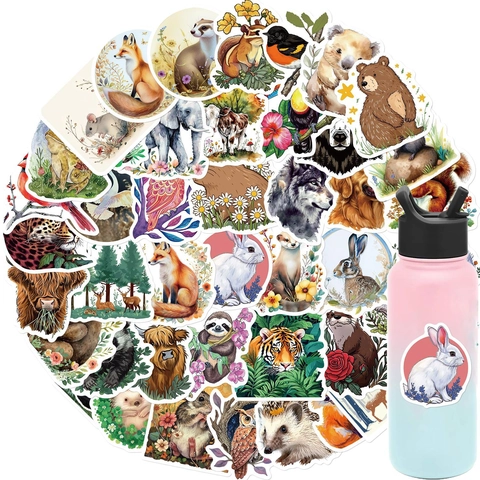 Adesivi Impermeabili con Animali della Foresta per Laptop Chitarra Bagaglio DIY Decalcomanie Decorative con Illustrazioni