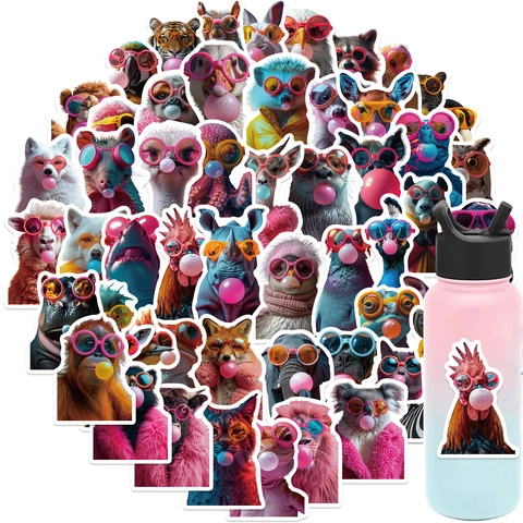 Autocollants Imperméables Animaux Dessin Animé Lunettes de Soleil Bubble Gum Design PVC Décalcomanies pour Laptop Bagage Guitare Décoration DIY