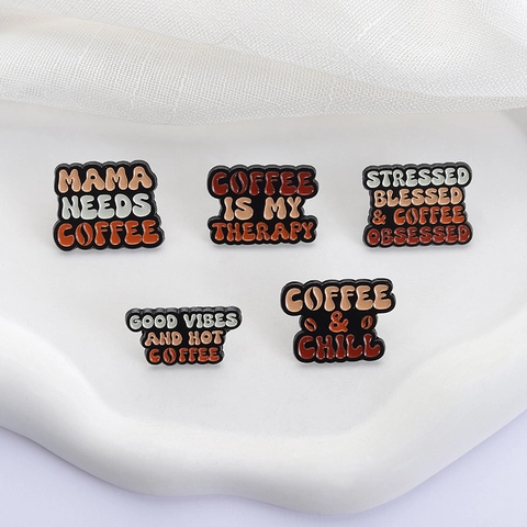 Fashion Coffee Slogan Enamel Pin Alloy Brooch Creative Letter Badge For Clothes Backpack Mama Needs Coffee Jewelry Gift