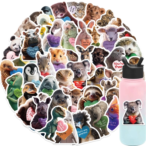Adesivi Messaggi d'Amore con Animali Realistici Impermeabili in PVC Cuore Citazioni Positive per Laptop Borraccia Valigia Decorazione Fai da Te