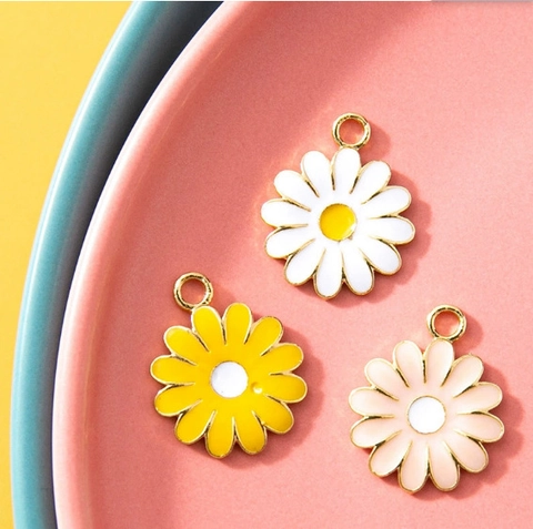 Alloy Enamel Daisy Flower Monstera Leaf Cherry Pendant Charms For DIY Earrings Keychain Jewelry Making Findings Accessories