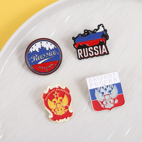 Russian National Flag Enamel Pin Badge Retro Soviet Double Headed Eagle Kremlin Map Alloy Brooch For Clothing Backpack Decor