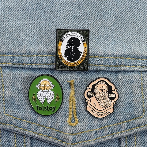 Leo Tolstoy Zinc Alloy Enamel Pin Retro Russian Author Portrait Brooch Cartoon Literary Badge Jewelry For Clothes Backpack