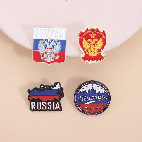 Vintage Zinklegierung Russisches Staatswappen Emaille Anstecknadel Set Doppeladler Russland Karte Reversnadel Für Kleidung