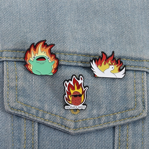 Épinglette Émail Feu Dessin Animé Drôle Alliage Zinc Badge Animal Oie Grenouille Pomme Terre Épicée Pour Sac À Dos Vêtements