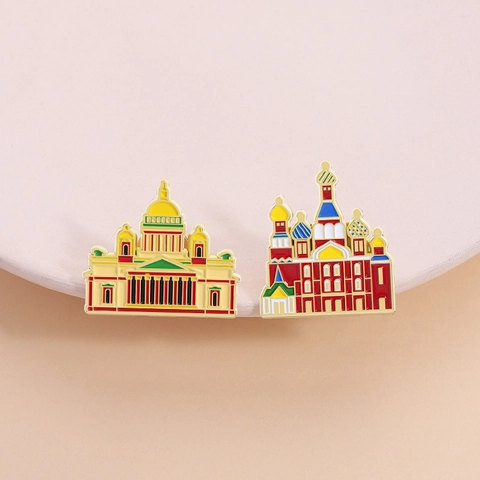 Russischer Stil Architektur Emaille Brosche Basilius-Kathedrale Zinklegierung Metall Abzeichen Reise Souvenir Geschenk Brosche Schmuck