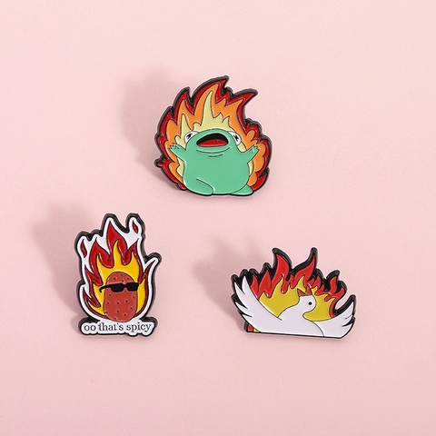 Funny Cartoon Flame Animal Metal Brooch Zinc Alloy Enamel Pin Frog Goose Spicy Potato Badge For Clothes Backpack Decor Gift