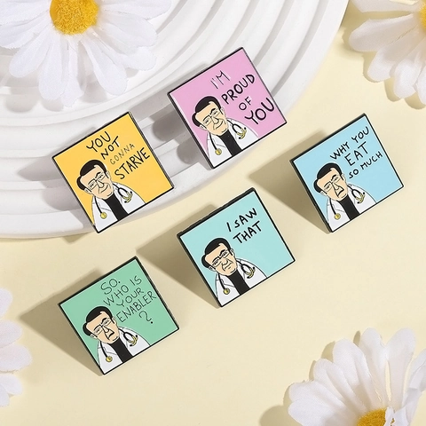Funny Cartoon Doctor Enamel Pin Brooch With Medical Humorous Quotes Zinc Alloy Lacquered Badge For Clothes Bag Accessories