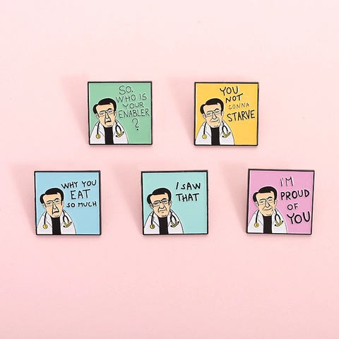 Funny Cartoon Doctor Enamel Pin Set Geometric Square Alloy Brooch Quote Badge For Clothes Bag Accessories Jewelry Gift