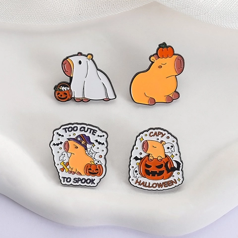 Halloween Enamel Pin Zinc Alloy Cartoon Capybara Pumpkin Ghost Witch Hat Badge Pins For Party Jewelry Women Men Gift