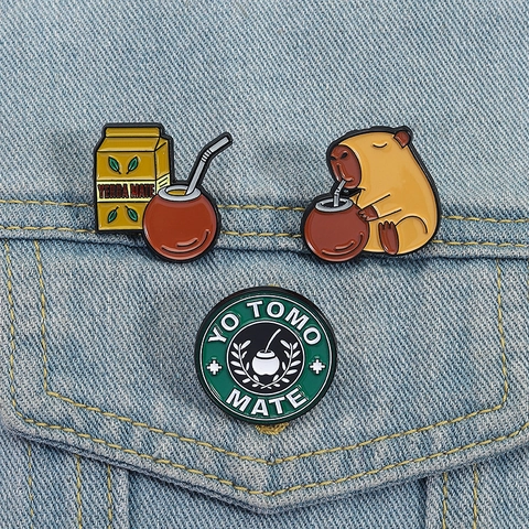Cartoon Wasserschwein Yerba Mate Emaille Pin Set Niedliches Tier Trinken Tee Zinklegierung Brosche Abzeichen Für Rucksack Dekoration