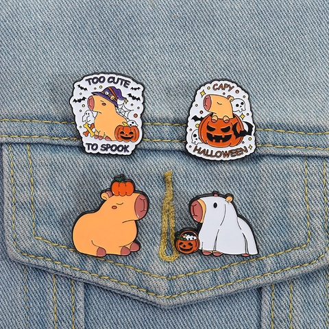 Broche en Émail Halloween Capybara Alliage de Zinc Animal Dessin Animé Citrouille Fantôme Badges Pour Sac à Dos Vêtements Cadeau Décoratif