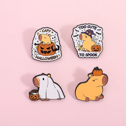 Halloween Enamel Pin Zinc Alloy Cartoon Capybara Pumpkin Ghost Witch Hat Badge Pins For Party Jewelry Women Men Gift