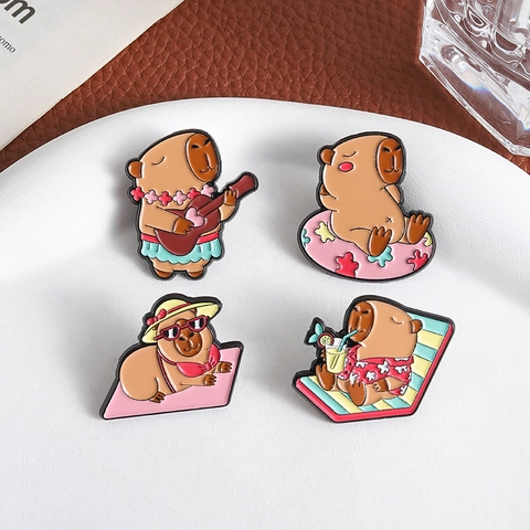 Cartoon Capybara Enamel Pin Cute Animal Brooch Badge For Kids Clothes Backpack Decoration Fashion Jewelry Accessories Gift