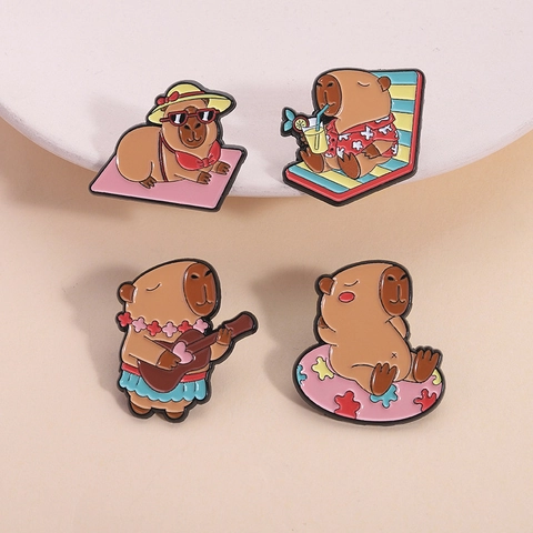 Cartoon Capybara Enamel Pin Cute Animal Brooch Badge For Kids Clothes Backpack Decoration Fashion Jewelry Accessories Gift