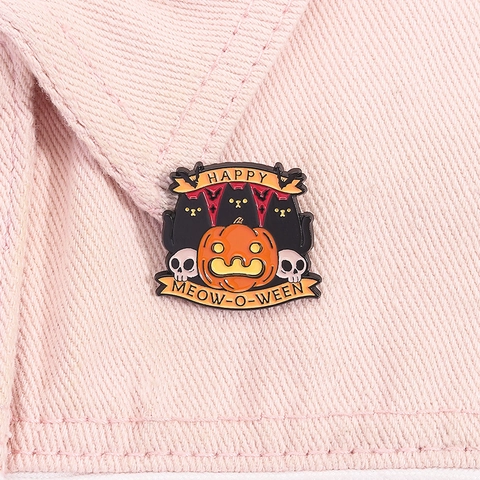 Halloween Κινουμένων Σχεδίων Κολοκύθα Μαύρη Γάτα Καρφίτσα Σμάλτο Κράμα Λάκα Φανάρι Κολοκύθας Κρανίο Καρφίτσα Για Ρούχα
