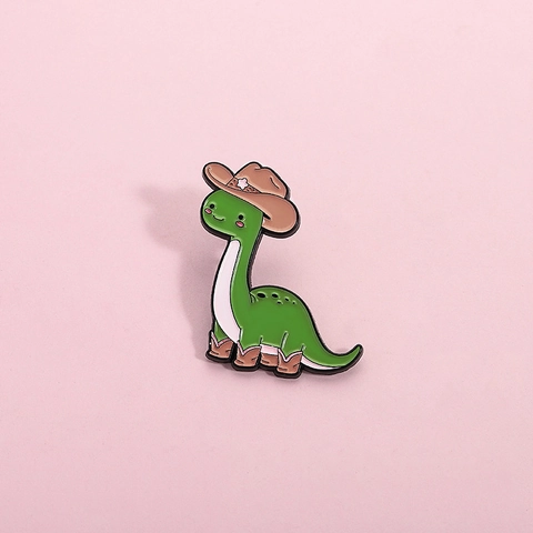 Spilla Smaltata Dinosauro Verde Con Cappello Da Cowboy In Lega Di Zinco Cartone Animato Animale Per Vestiti Borsa
