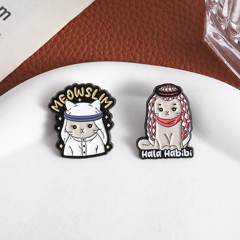 Cartoon Muslim Nahöstliche Kultur Katze Email Brosche Pin Zinklegierung Meowslim Hala Habibi Tier Revers Abzeichen Kleidung Dekor