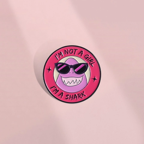 Funny Round Enamel Pin Shark Wearing Sunglasses Slogan Alloy Brooch Cartoon Animal Badge Jewelry Gift For Clothes Bags