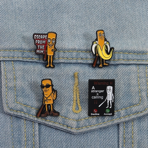 Funny Cartoon Stickman Enamel Pins Zinc Alloy Personalized Banana Man Badge Warning Call Brooch For Backpack Clothing Accessories