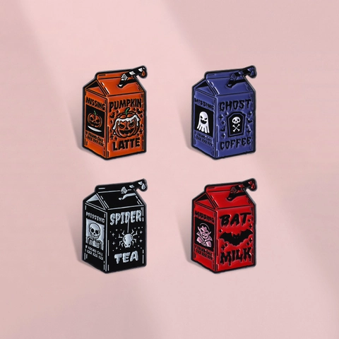 Creative Halloween Milk Box Enamel Pin Funny Cartoon Pumpkin Ghost Spider Bat Badge For Women Men Party Clothes Jewelry