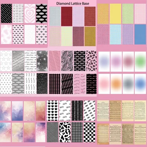 Set da 8 Fogli Adesivi Decorativi Fai-da-te Serie Ragazza Estetica per Cover Telefono Scrapbooking Carta Materiale Cuore Griglia