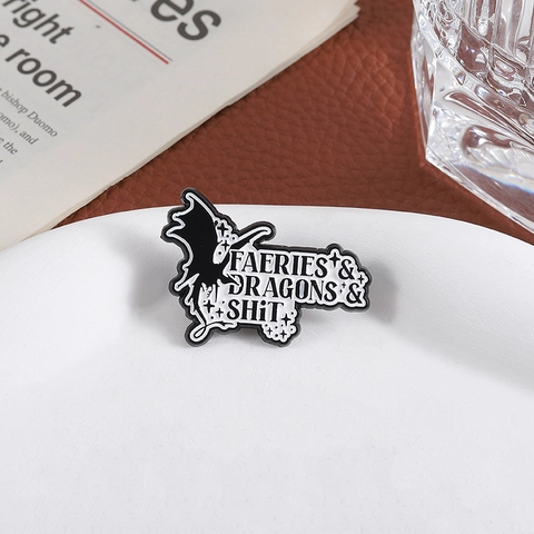 Funny Dragon And Letter Pattern Enamel Brooch Faeries Dragons Shit Creative Alloy Badge Pin For Backpack Clothes Accessory Gift