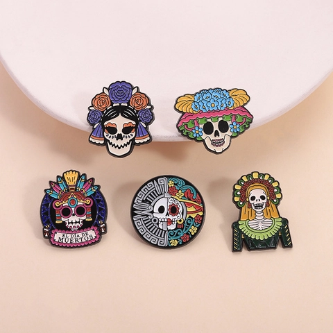 Mexikanischer Tag Der Toten Totenkopf Emaille Pin Zinklegierung Lackierte Calavera Brosche Für Unisex Festival Kleidung Schmuck
