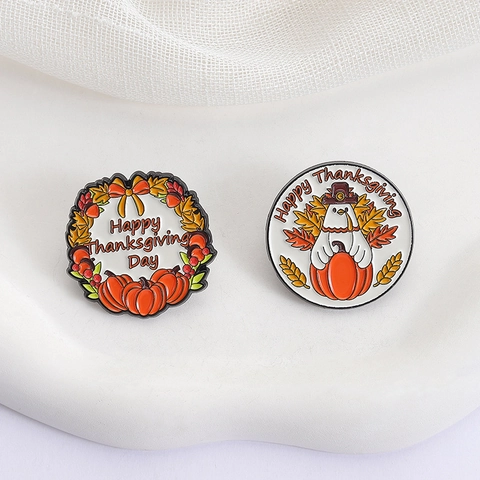 Festliche Emaille Erntedank Brosche Set Truthahn Kürbis Kranz Anstecknadeln Zinklegierung Cartoon Abzeichen Für Damen Herren Kleidung Schmuck Geschenk