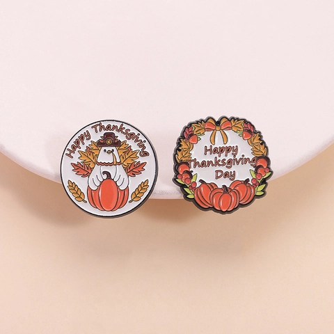 Festliche Emaille Erntedank Brosche Set Truthahn Kürbis Kranz Anstecknadeln Zinklegierung Cartoon Abzeichen Für Damen Herren Kleidung Schmuck Geschenk