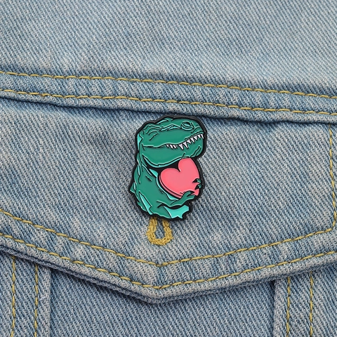Cartoon Dinosaur Enamel Pin Brooch Zinc Alloy Pink Heart Dinosaur Badge Cute Animal Jewelry Gift For Women Men Clothes Decor