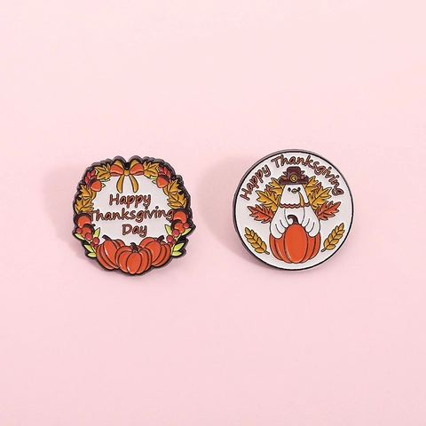 Juego de Broches de Aleación de Esmalte de Acción de Gracias Pavo Calabaza Corona de Otoño Pines Regalo Creativo Joyería