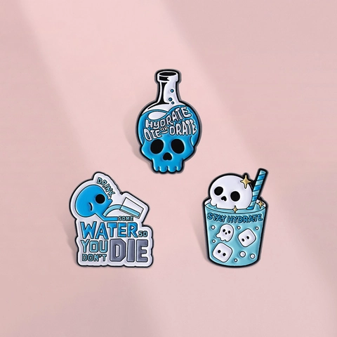 Creative Blue Skull Flask Water Cup Enamel Brooch Pin Zinc Alloy Cartoon Badge For Clothing Backpack Decoration Accessories