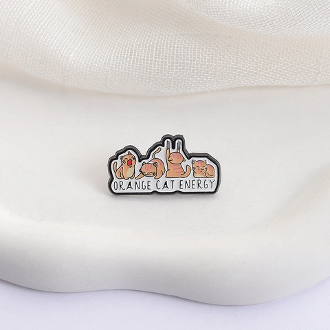 Cartoon Orange Cat Energy Enamel Pin Four Kittens Stretching Yawning Badge Zinc Alloy Brooch For Clothes Backpack Jewelry