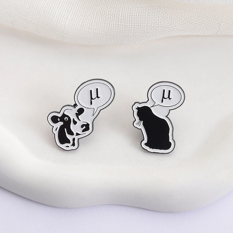 Ensemble de Broches en Alliage Émail Créatif Chat Vache Dessin Animé Badge Mu Lettre Grecque Scientifique pour Vêtements Sacs