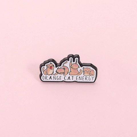 Cartoon Orange Cat Energy Enamel Pin Four Kittens Stretching Yawning Badge Zinc Alloy Brooch For Clothes Backpack Jewelry