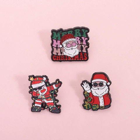Funny Christmas Enamel Pin Set Cartoon Santa Claus Dabbing Sunglasses Brooch Sarcastic Text Badges Holiday Party Decoration