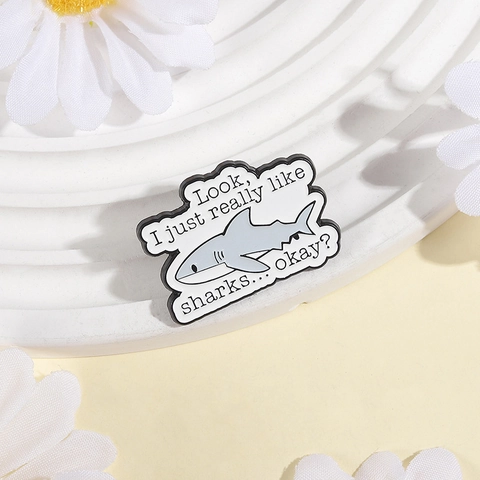 Funny Zinc Alloy Cartoon Shark Enamel Pin Brooch With Humorous Lettering Badge For Backpack Jackets Unisex Jewelry