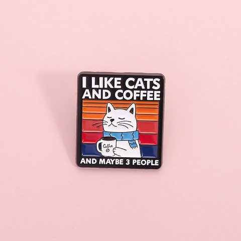 Funny Cartoon Cat Coffee Enamel Pin Humor Quote Zinc Alloy Brooch Badge Cute Animal Jewelry Accessory For Backpack Clothing