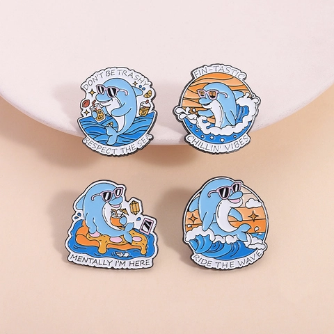 Cartoon Dolfijn Emaille Broche Leuke Zinklegering Oceaan Zomer Emaille Pin Badge Rugzak Kleding Sieraden Cadeau Voor Dames Heren