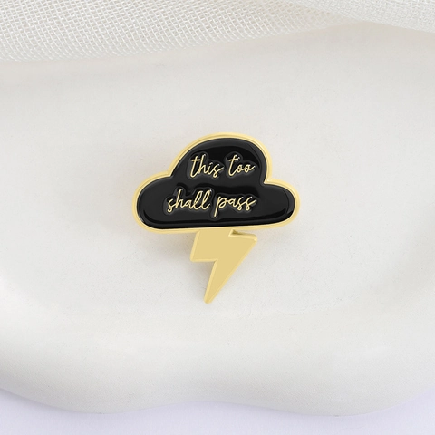 This Too Shall Pass Enamel Pin Creative Cloud Lightning Shape Alloy Brooch Motivational Slogan Pin For Clothes Backpack