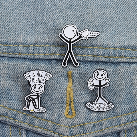 Spilla in Smalto Creativa Omino a Stecco Distintivo in Lega di Zinco Graphic Designer Divertente Gioielli Cartoon Per Vestiti